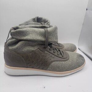 UGG ISLAY SNEAKER SLOUCH BOOTIES Green BROWN TEXTILE/LEATHER -US SIZE 9.5 Shoes